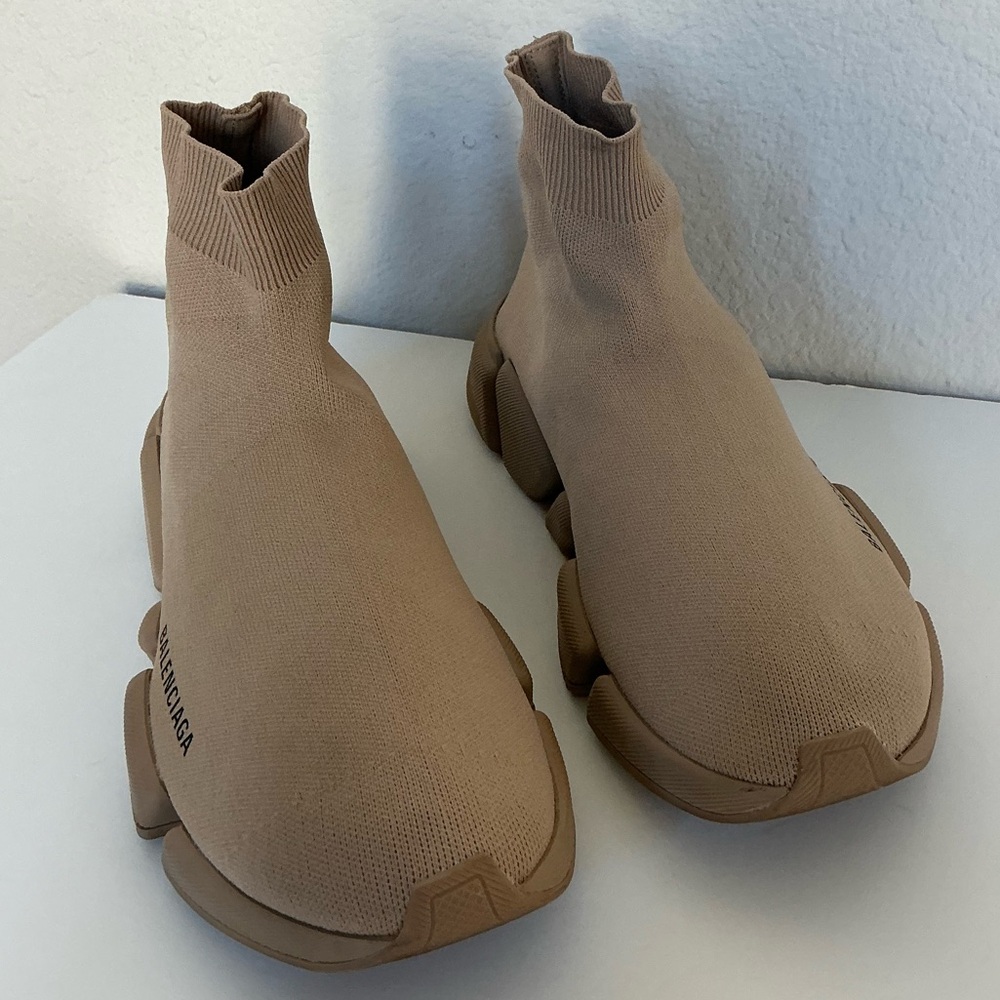 Balenciaga Speed 2.0 Beige Knit Sock Sole Sneakers 42 - Picture 3 of 7